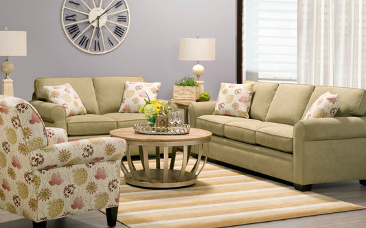 Duncan Sofa in a living room with the matching love seat and an accent chair