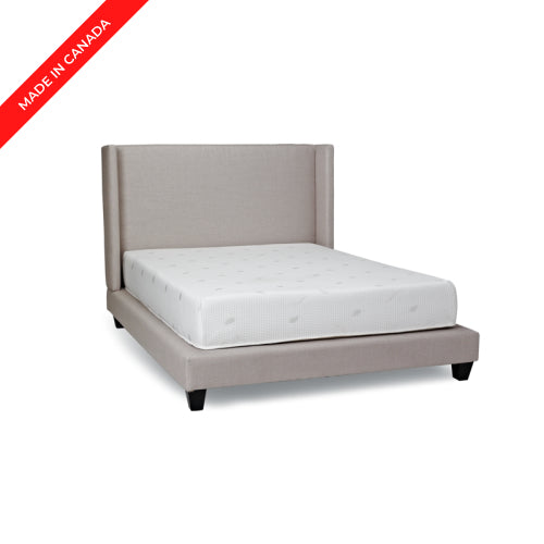 grey, gray, bed frame, headboard, upholstered headboard